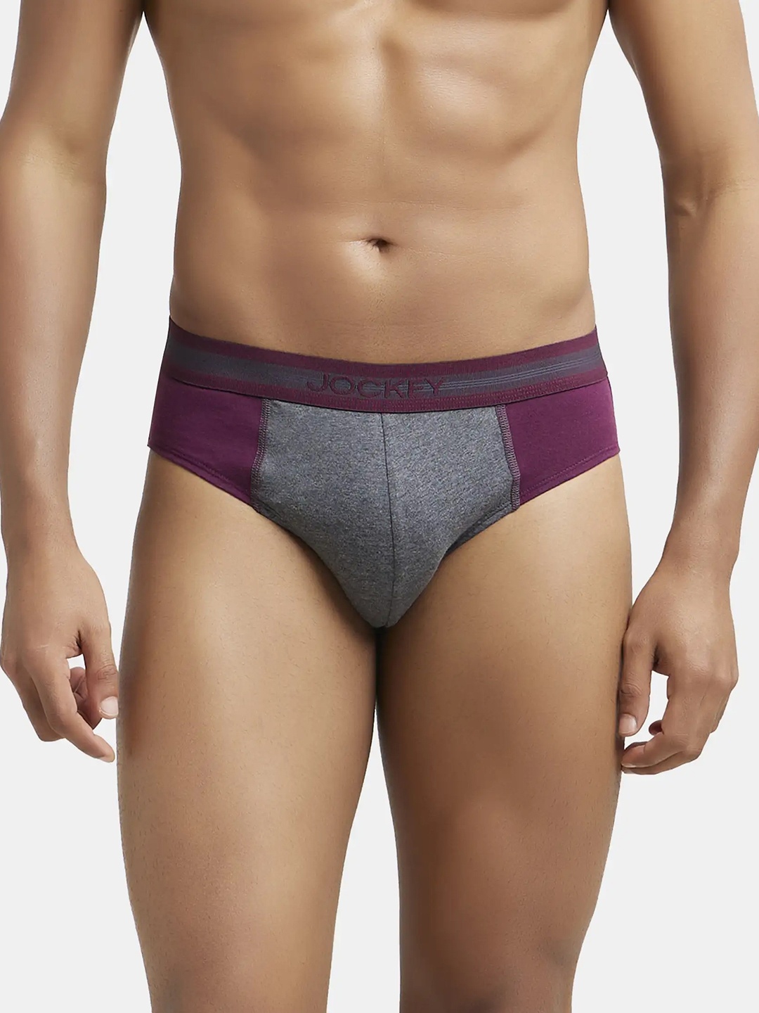 

Jockey Men Maroon & Grey Colourblocked Basic Briefs