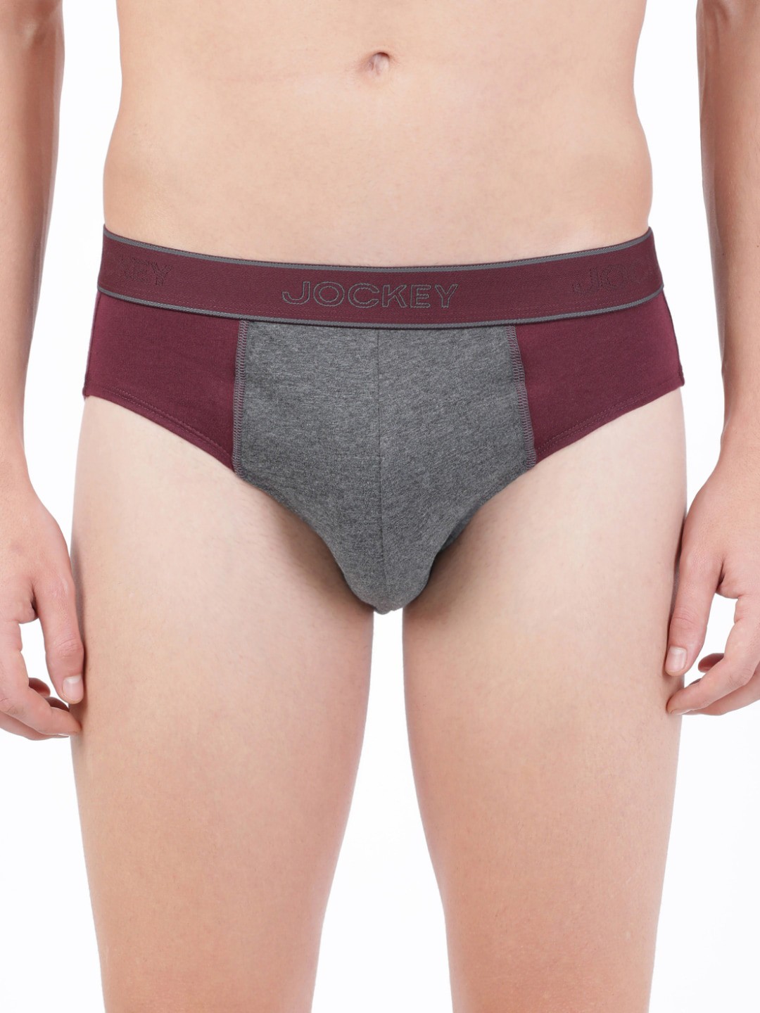 

Jockey Men Maroon & Grey Colourblocked Basic Briefs