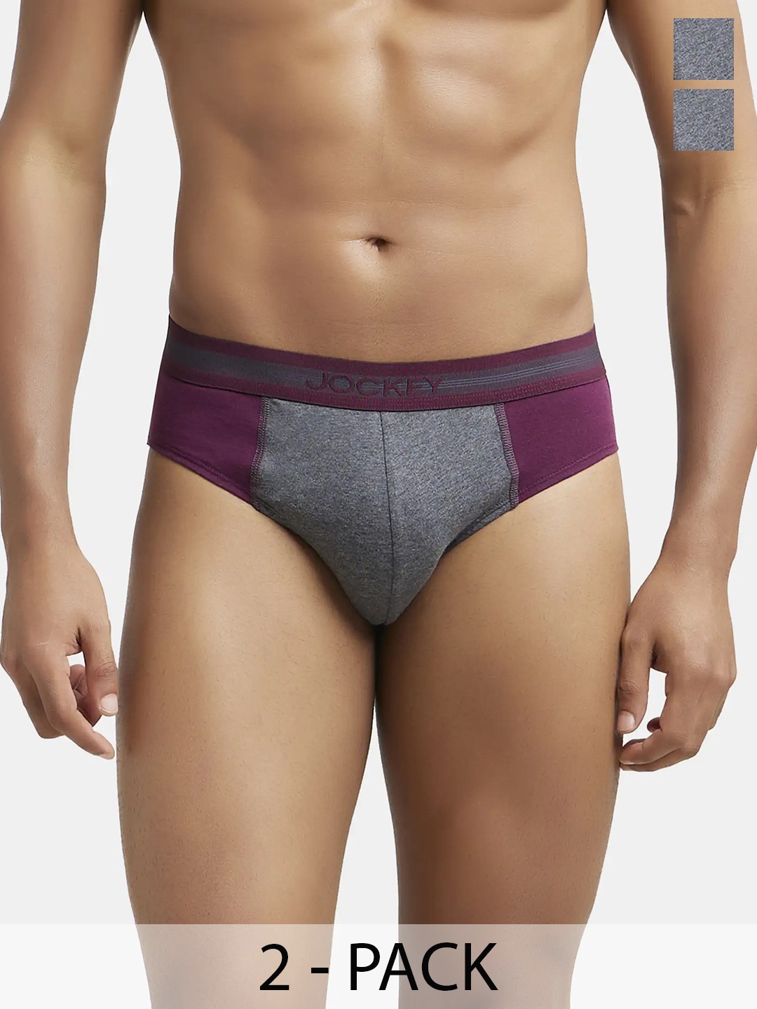 

Jockey Men Pack Of 2 Colourblocked Basic Briefs, Maroon