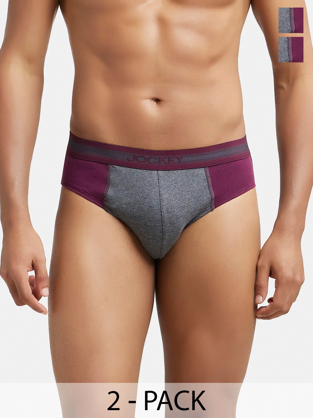 

Jockey Men Pack Of 2 Colourblocked Basic Briefs, Maroon