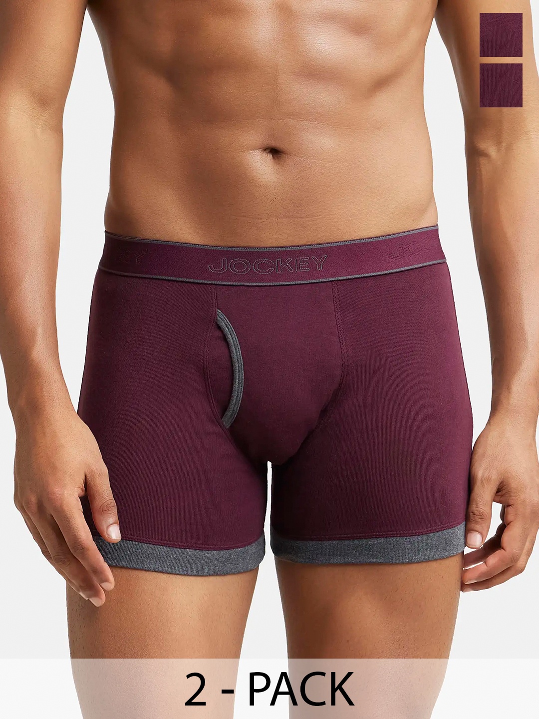 

Pack Of 2 Super Combed Cotton Rib Solid Boxer Brief with StayFresh Treatment-1017, Maroon