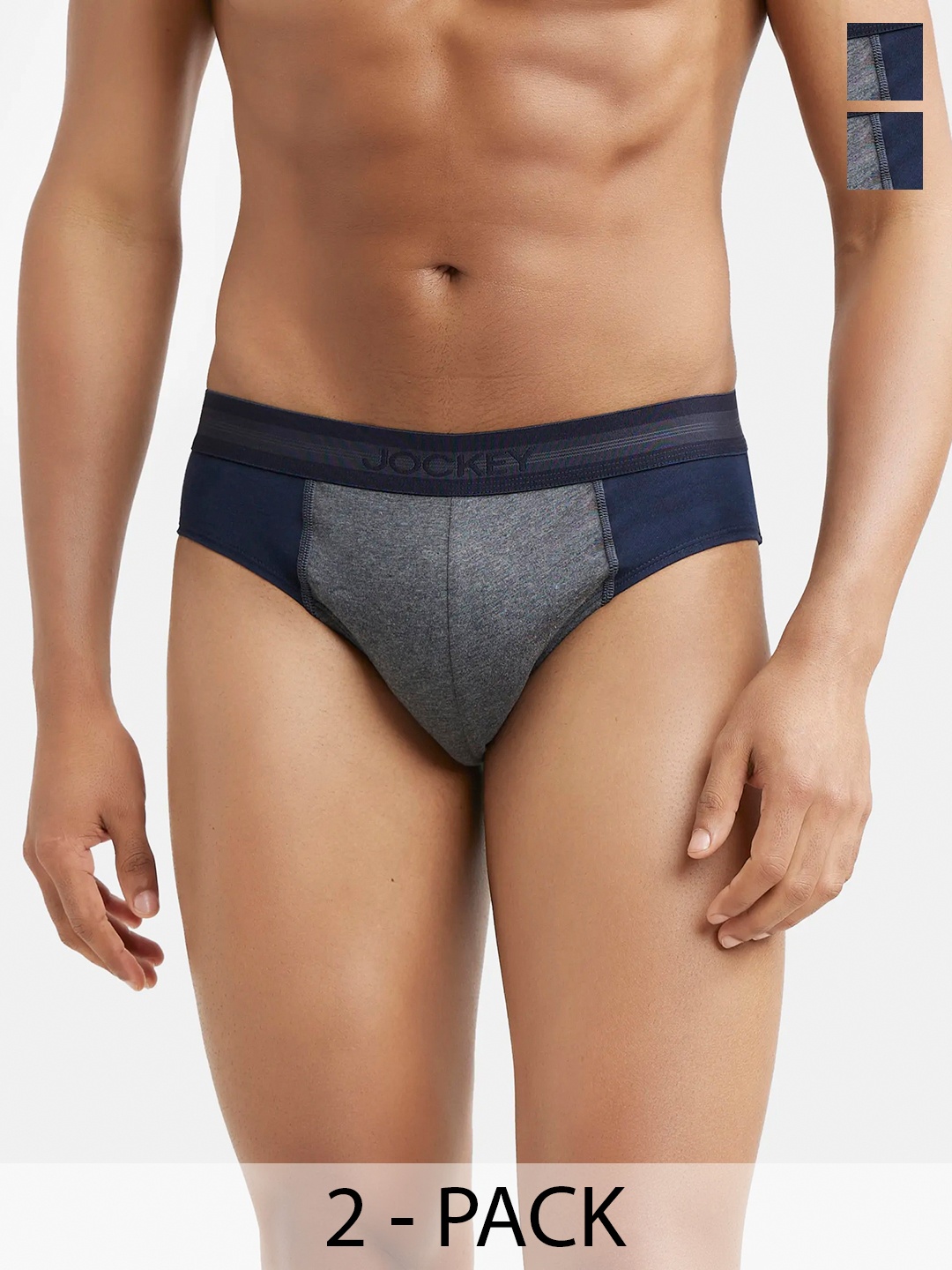 

Jockey Men Pack Of 2 Solid Pure Cotton Boxer Basic Briefs, Navy blue