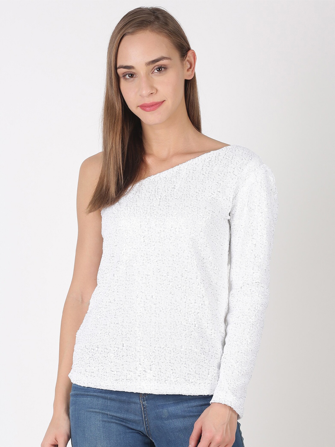 

kriatma White One Shoulder Net Top