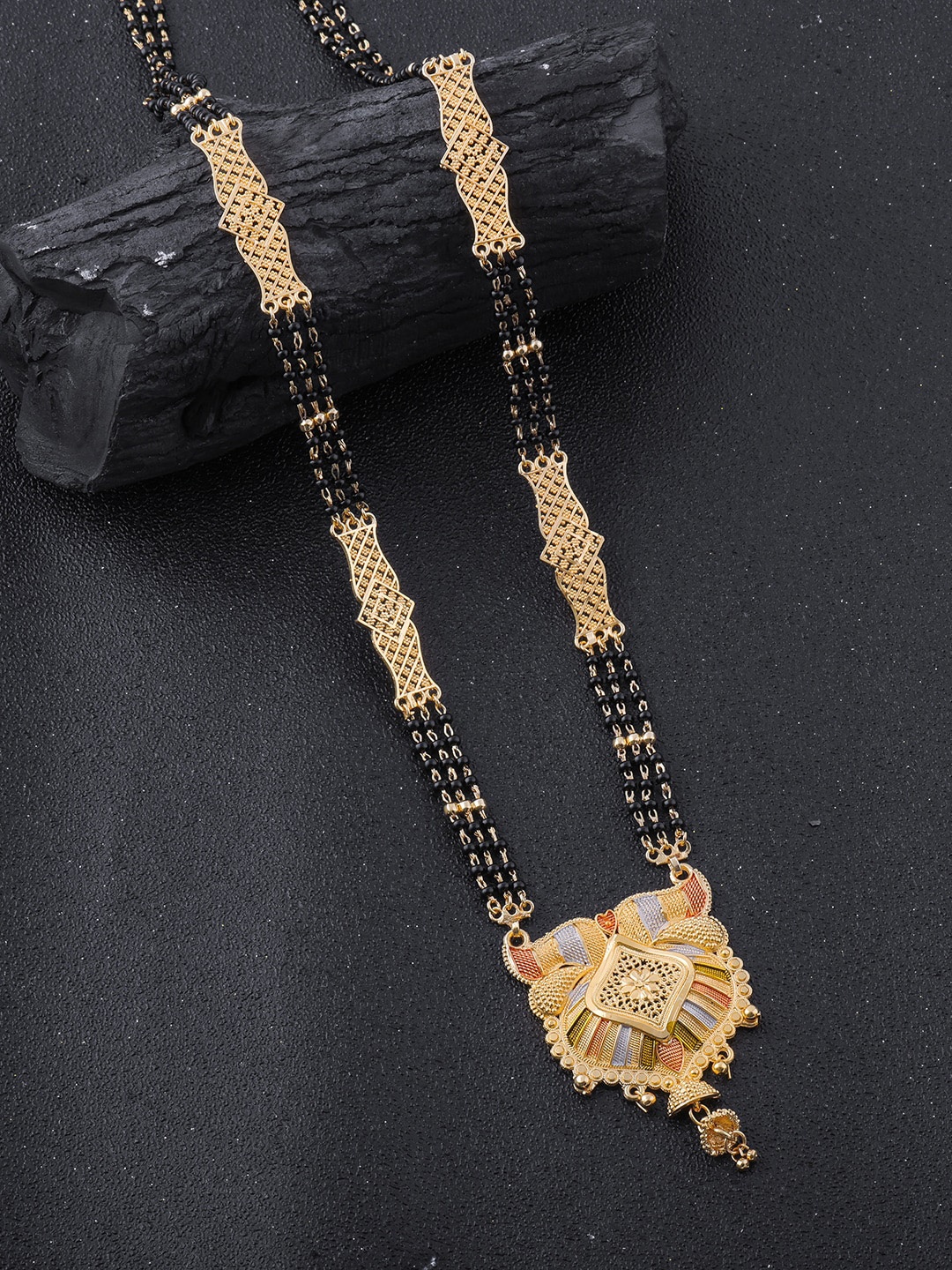 Brandsoon Gold-Plated Black Beaded Mangalsutra