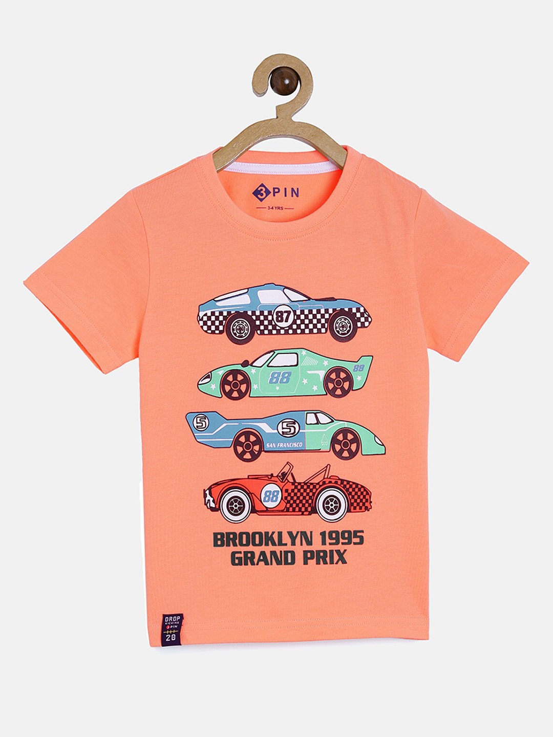 

3PIN Boys Orange Printed Raw Edge T-shirt
