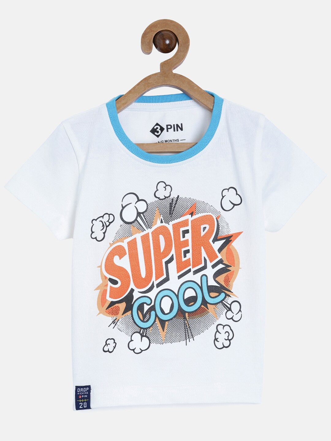 

3PIN Boys White Printed Applique T-shirt