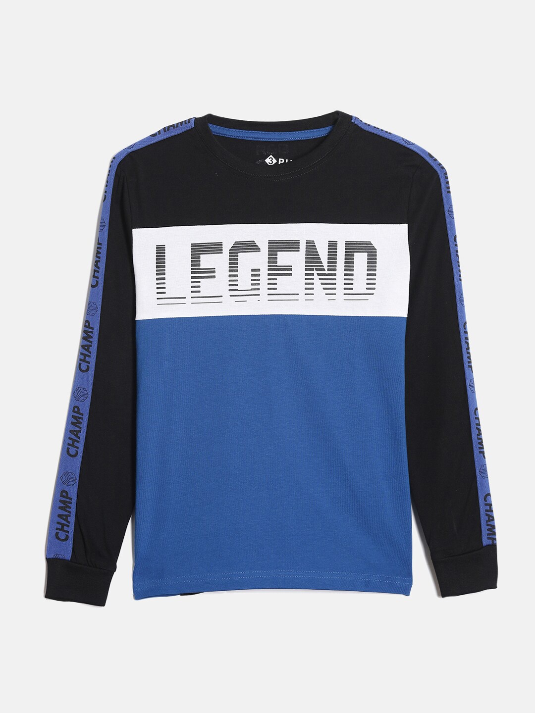 

3PIN Boys Blue Typography Printed Applique T-shirt
