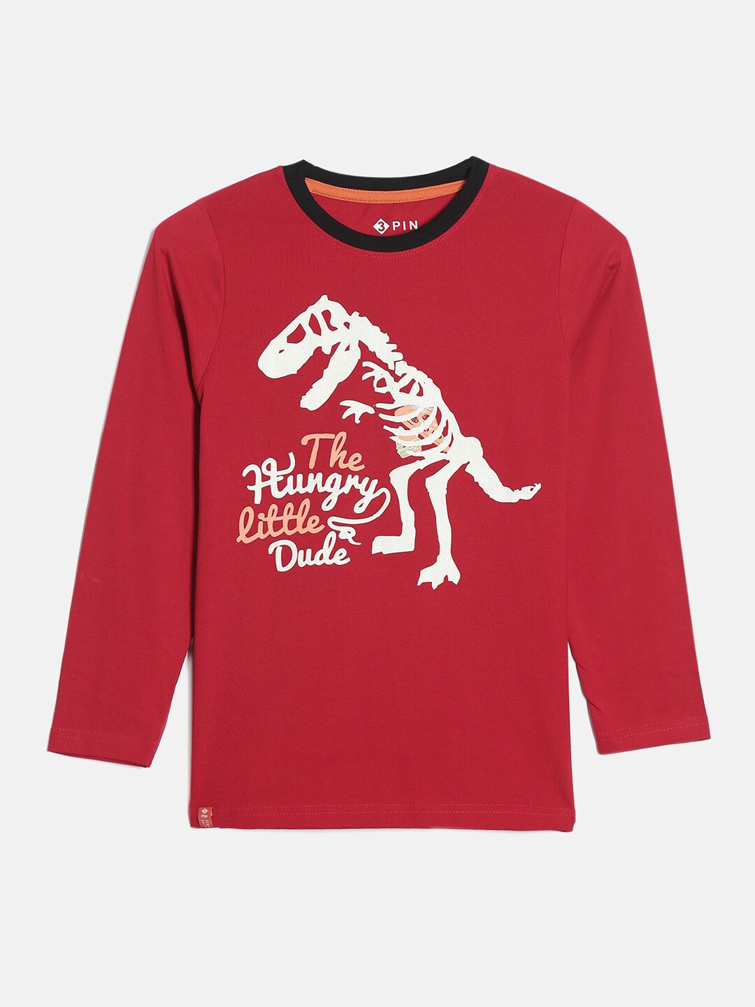 

3PIN Boys Red Typography Printed Applique T-shirt