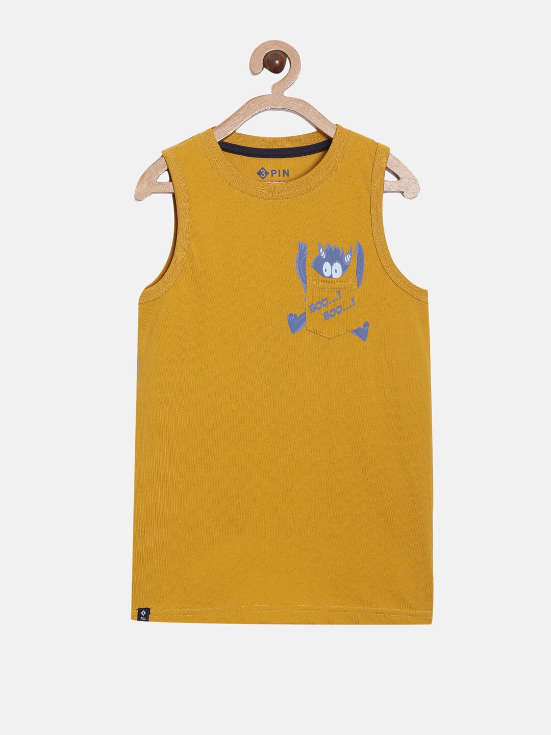 

3PIN Boys Mustard Yellow Typography Printed T-shirt