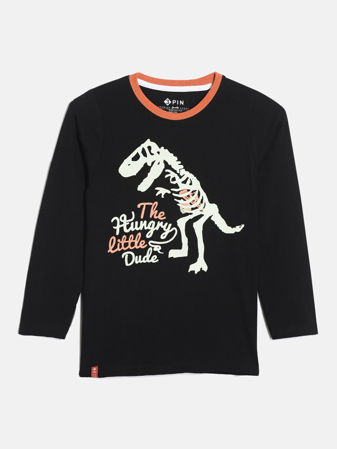 

3PIN Boys Black Printed Applique T-shirt