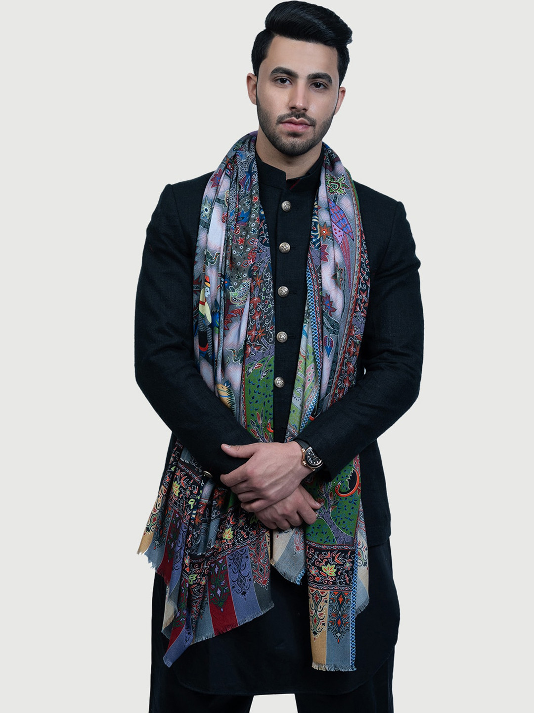 

TAROOB Men Blue & Green Ethnic Motif Printed Shawl