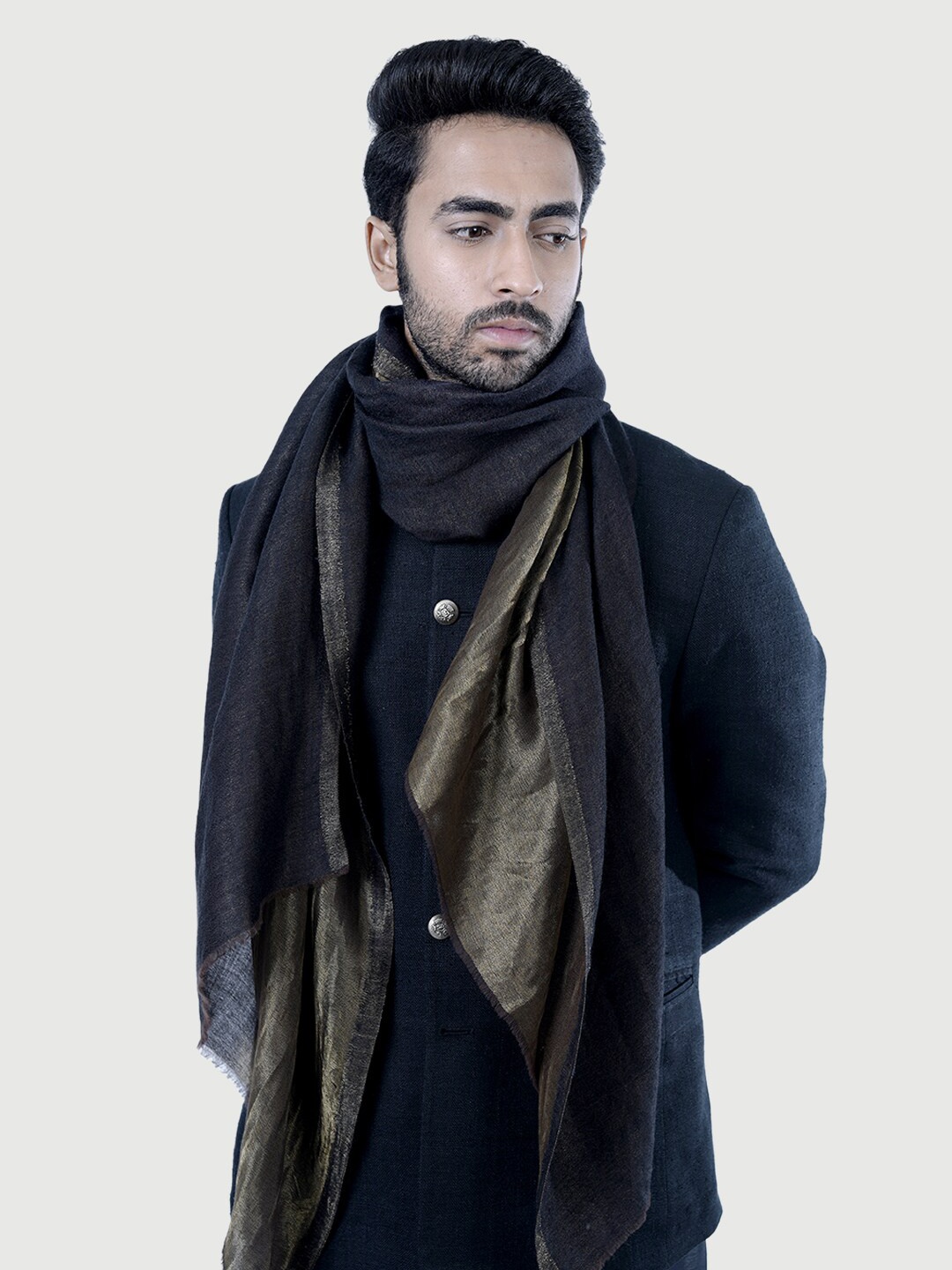 

TAROOB Men Black Zari Pashmina Stole