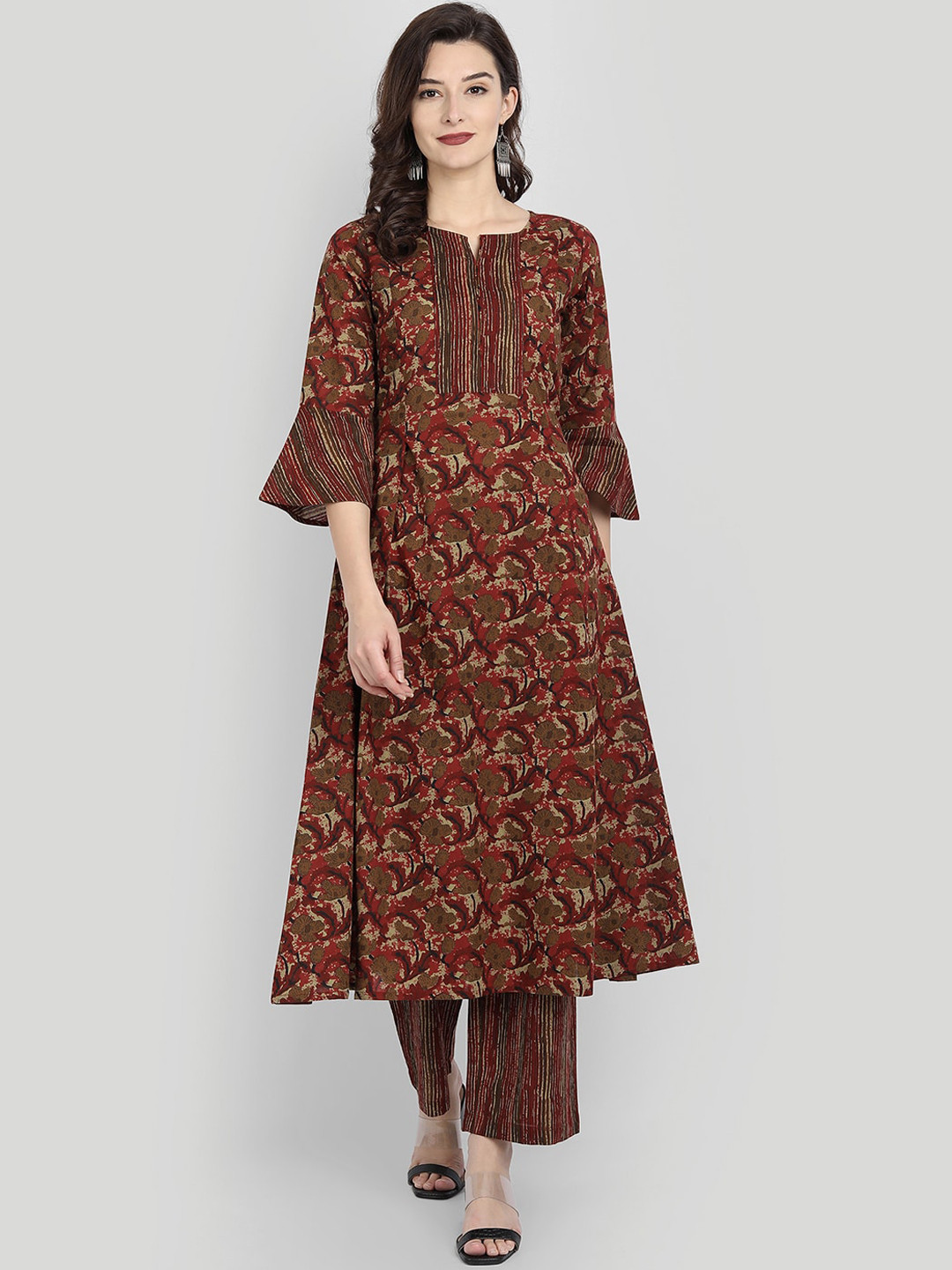 

githaan Women Multicoloured Yoke Design Layered Pure Cotton Kurti with Trousers, Multi