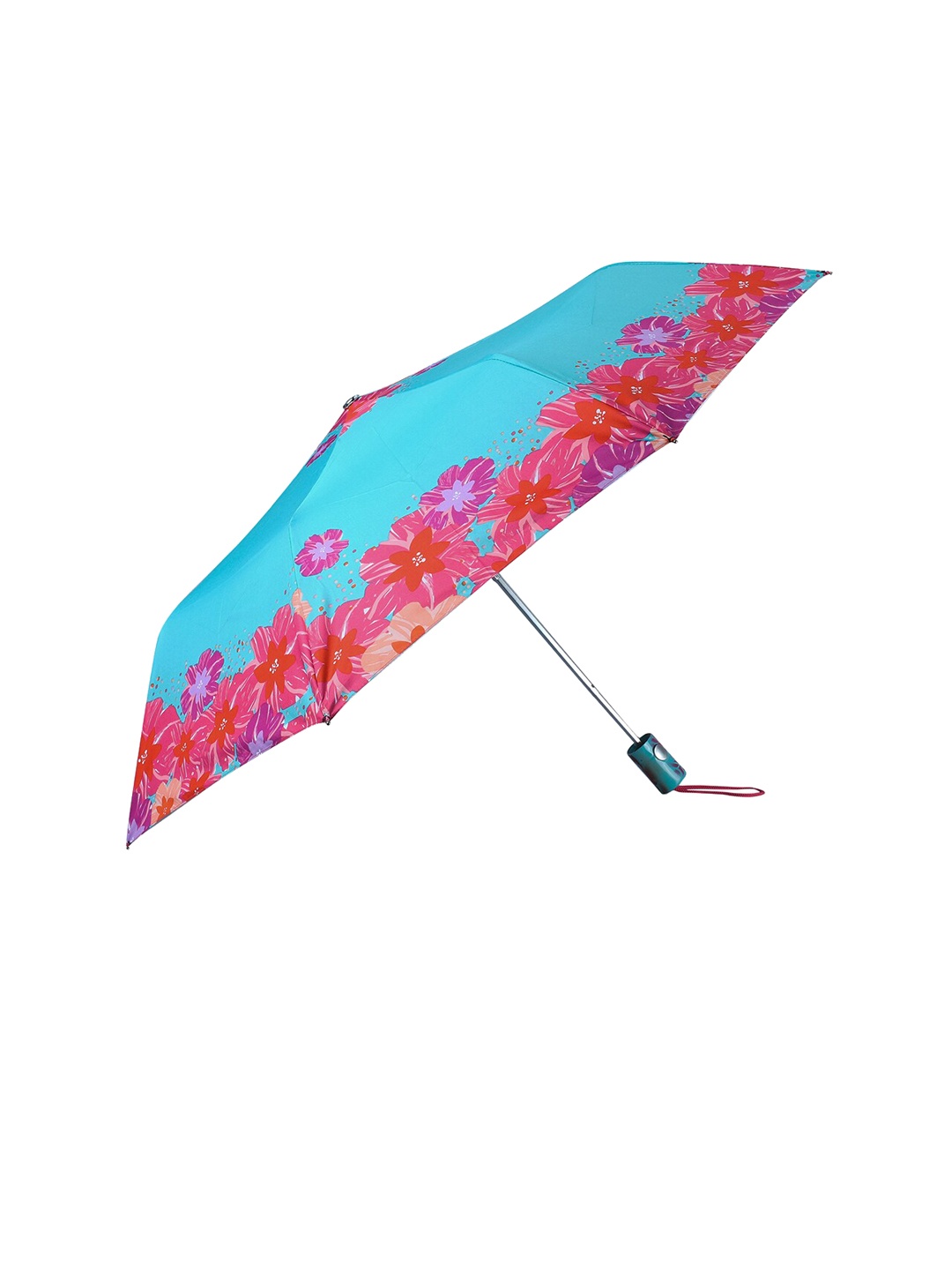

THE CLOWNFISH Turquoise Blue & Red Printed 3-Fold Umbrella