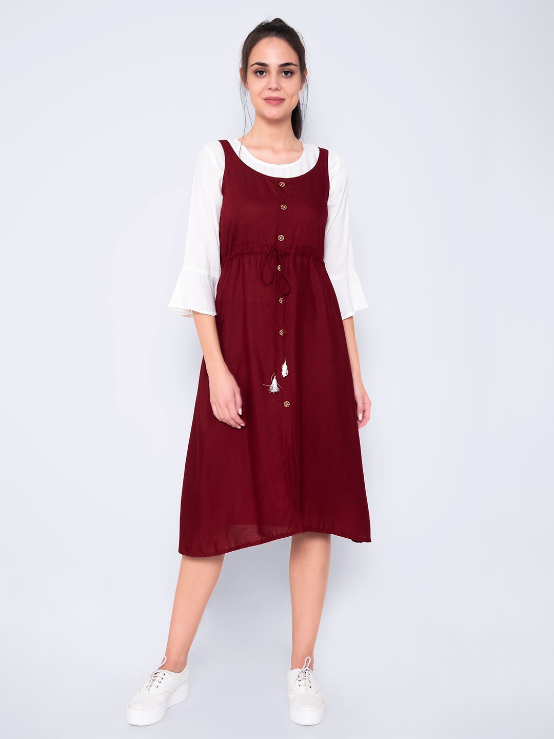 

God Bless Maroon A-Line Midi Dress