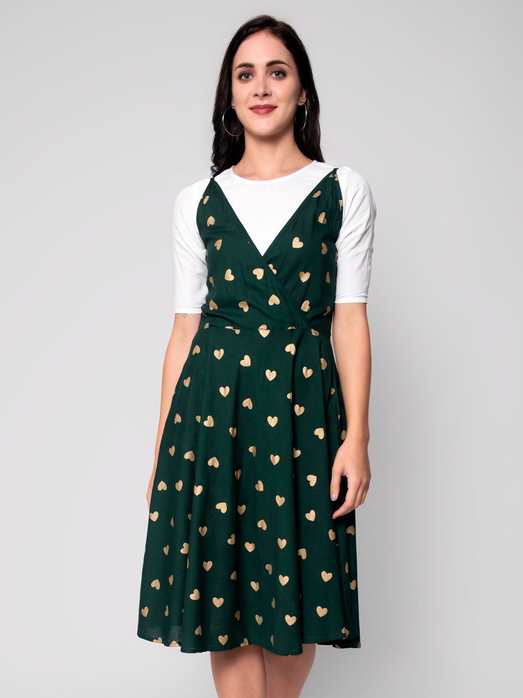 

God Bless Green Floral Pinafore Dress