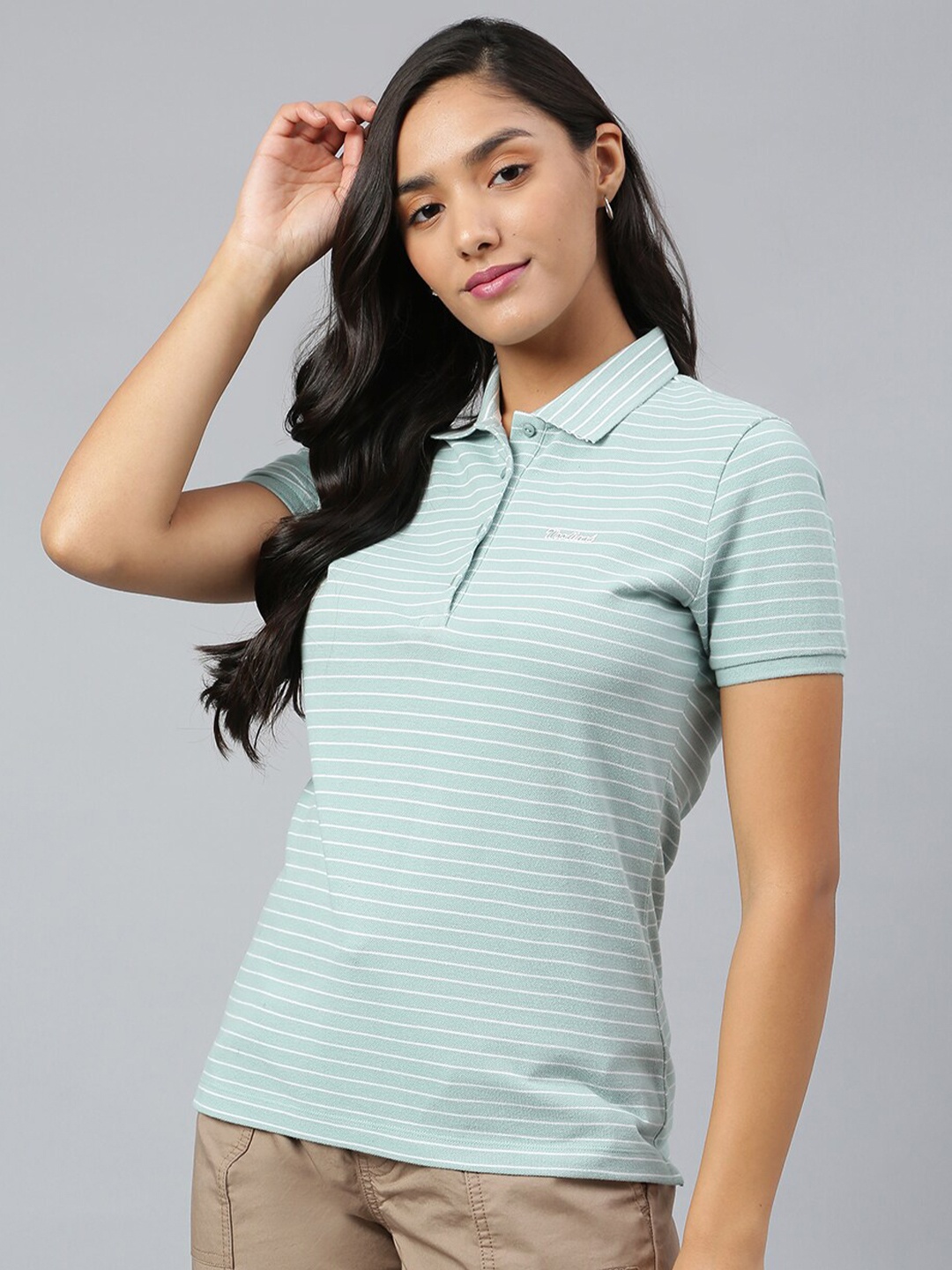 

Woods Women Green Striped T-shirt