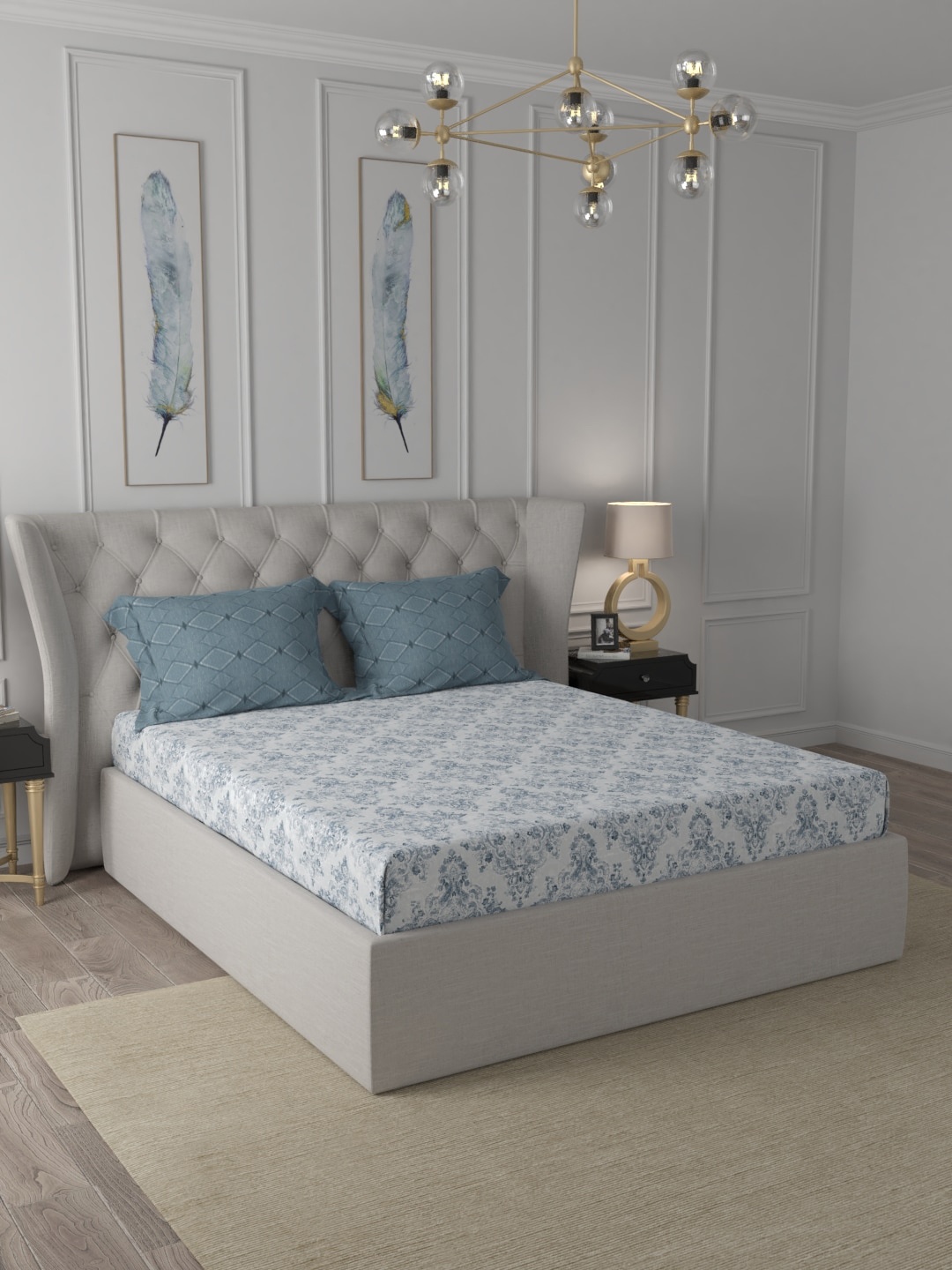 

Trident Dornick Blue Classic 210TC 2PL King Size Bedsheet