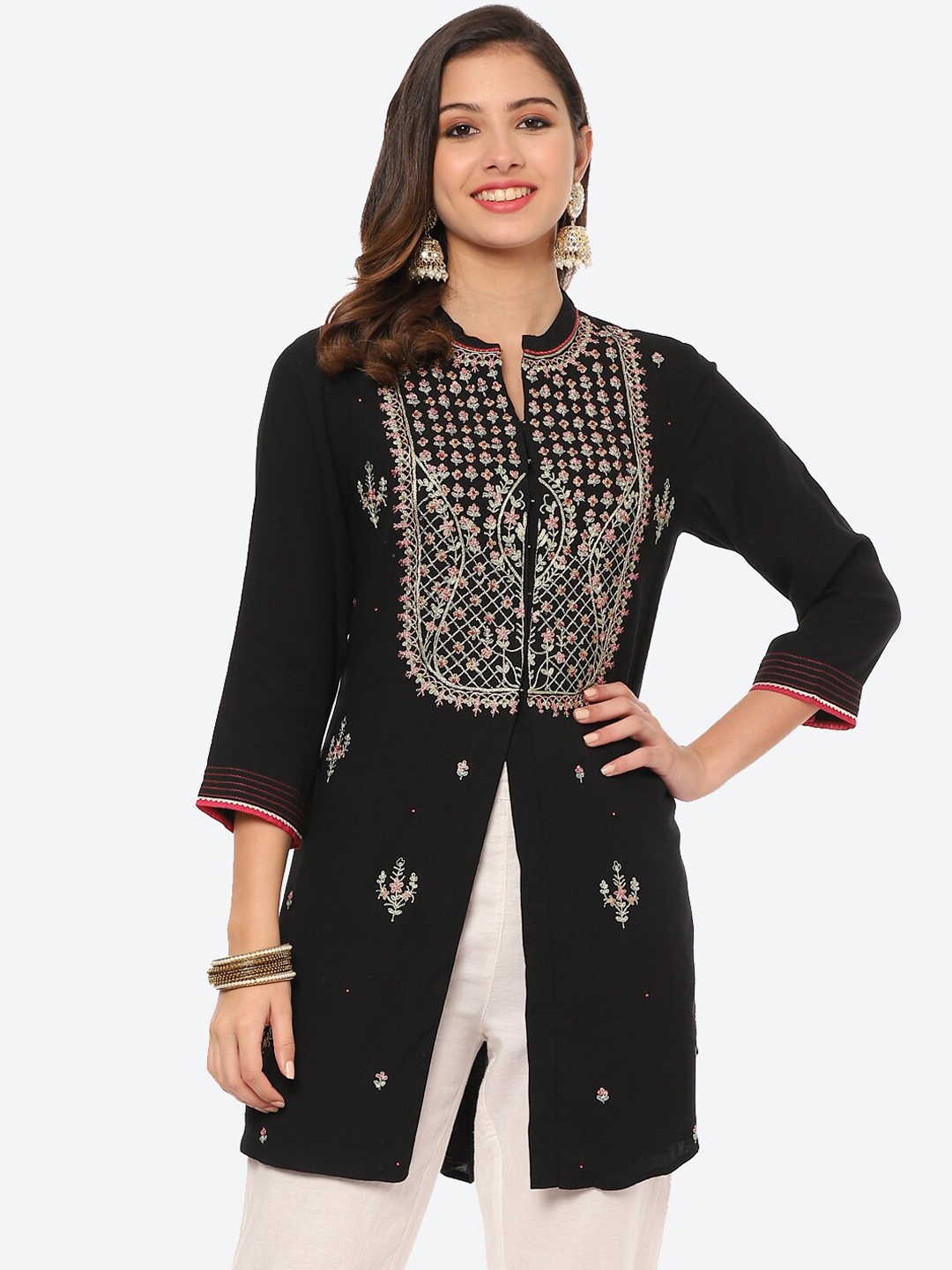 

Biba Women Black & brown Ethnic Motifs Embroidered Thread Work Kurta