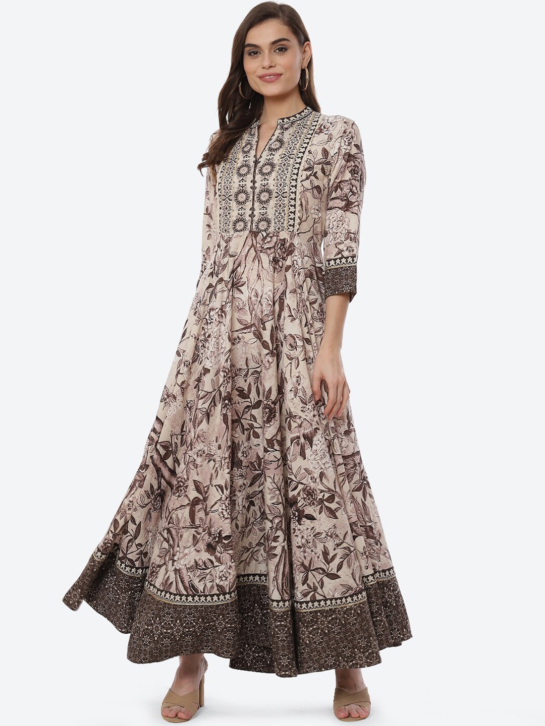 

Biba Women Beige & champagne Ethnic Motifs Printed Anarkali Kurta