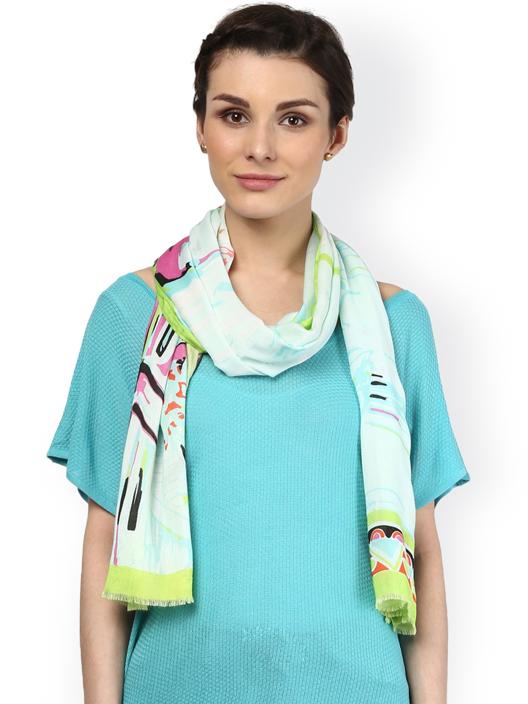 

SHINGORA Blue & Green Printed Stole