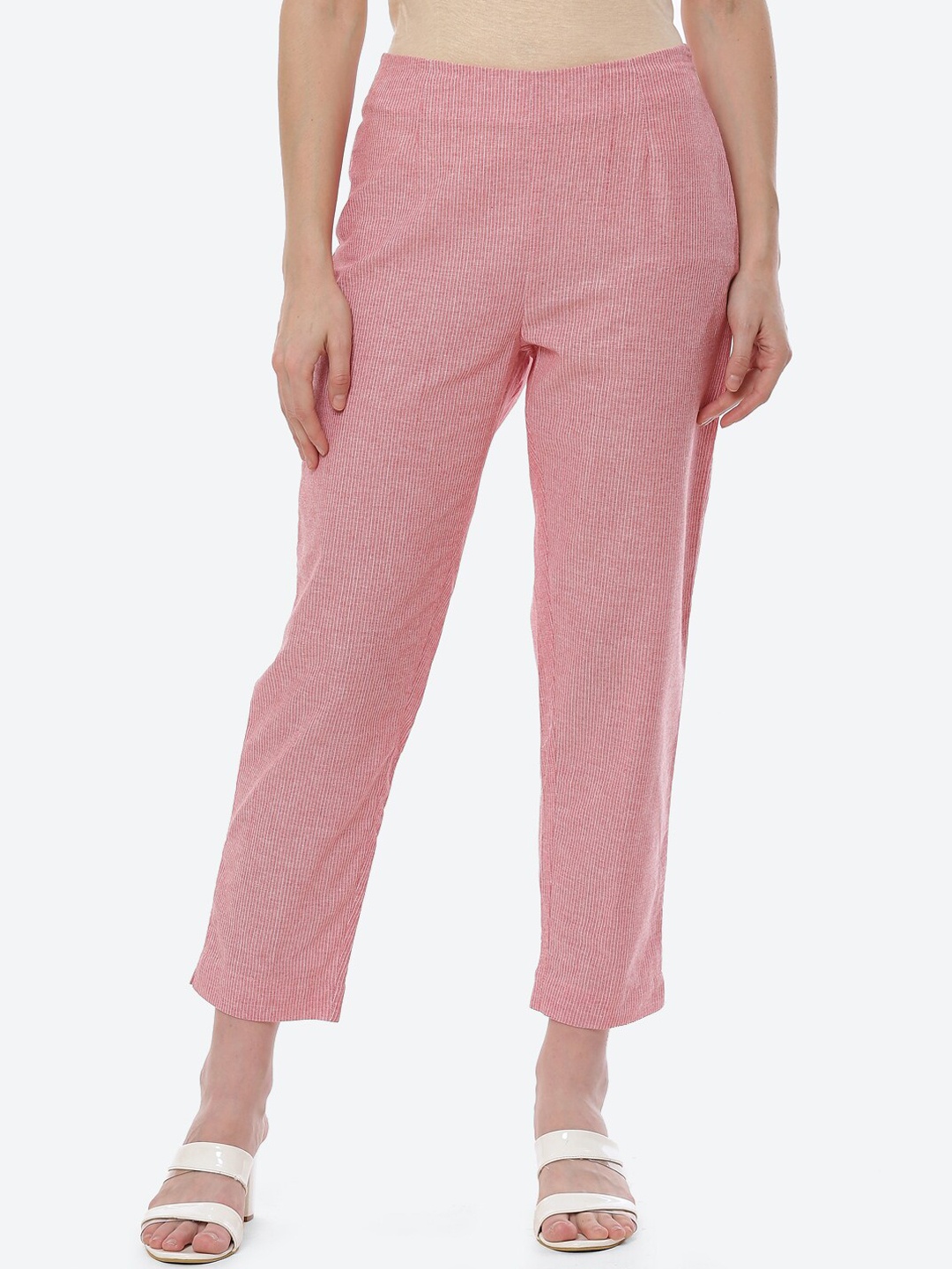 

Biba Women Coral Striped Smart Slim Fit Trousers