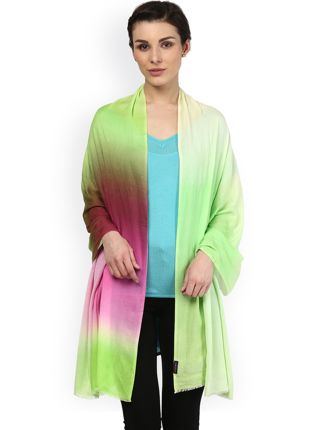 

SHINGORA Green & Pink Ombre-Dyed Stole