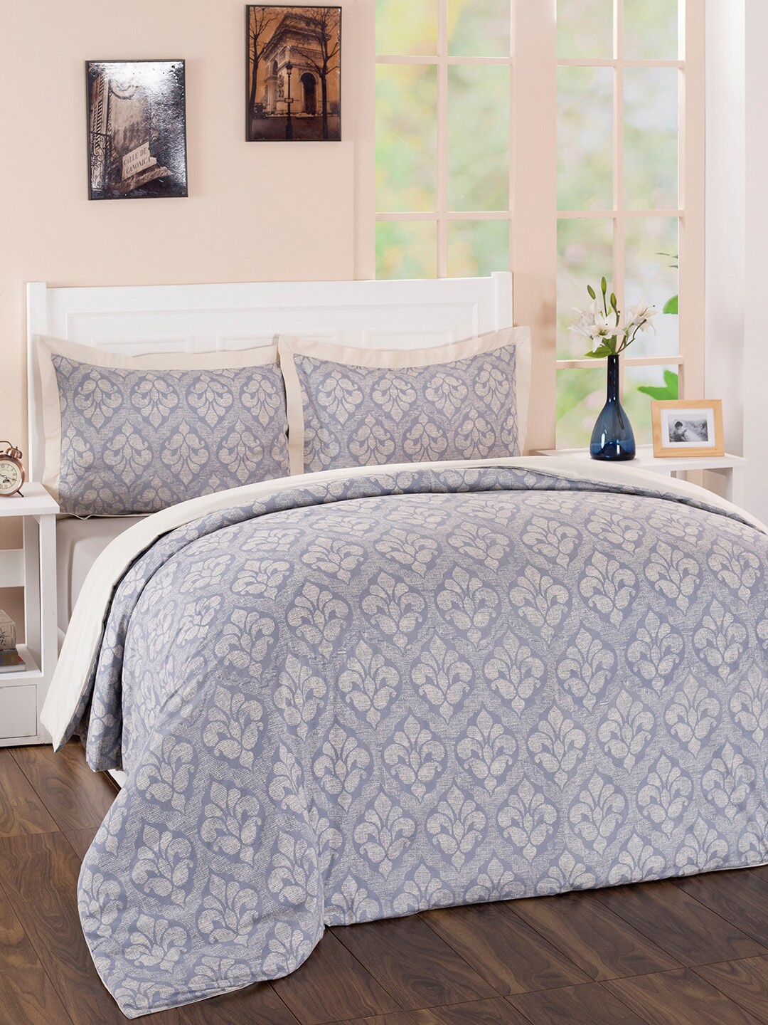 

MASPAR Blue Printed Pure Cotton 210 TC Double Queen Duvet Cover