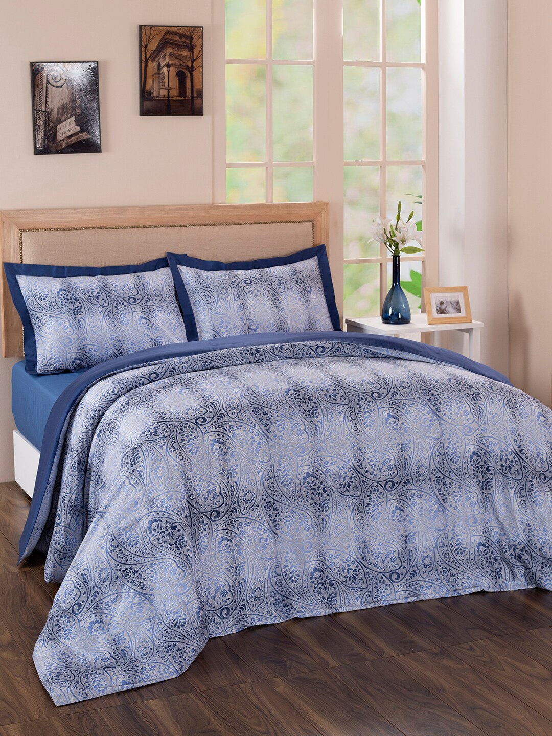 

MASPAR Blue Printed Pure Cotton 210 TC Duvet Cover With Pillow Covers