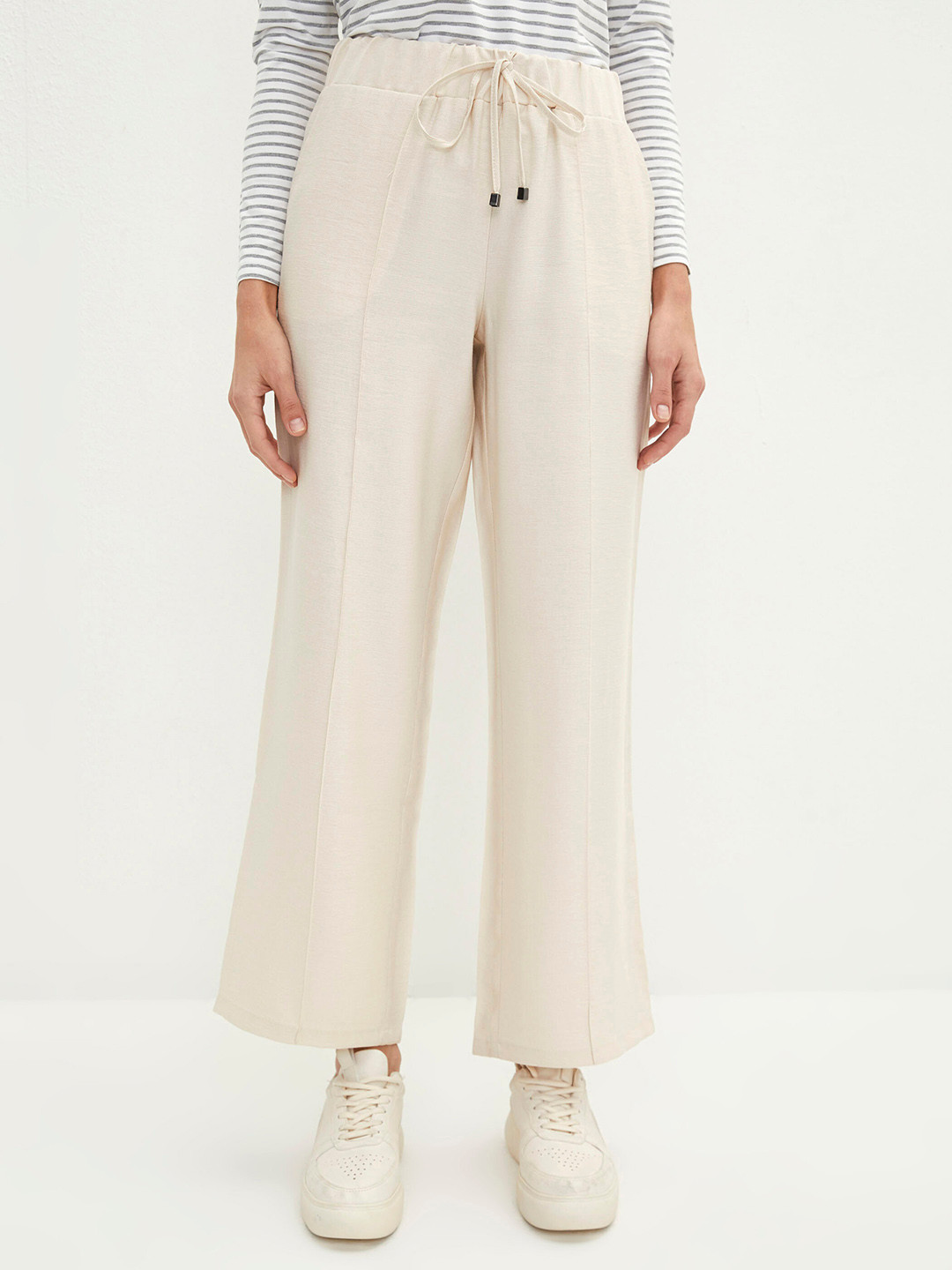 

LC Waikiki Women Beige Straight Fit Pleated Trousers