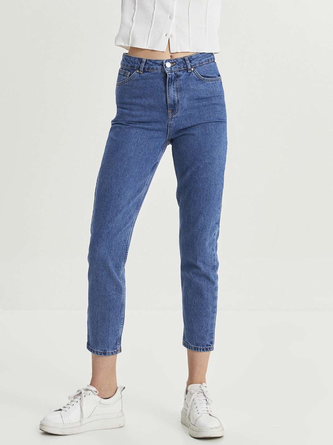 

LC Waikiki Women Blue Pure Cotton Mom Fit High-Rise Jeans