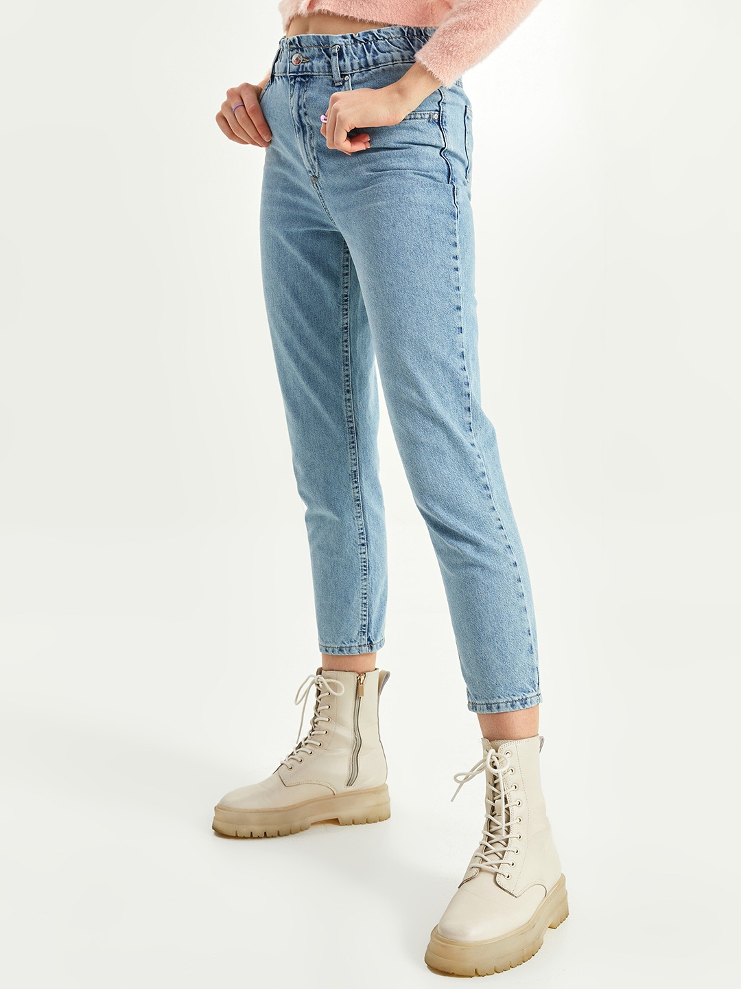 

LC Waikiki Women Blue Pure Cotton Slouchy Fit High-Rise Jeans
