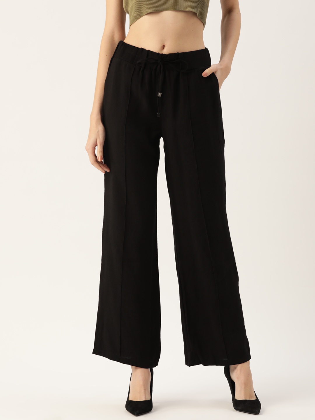 

LC Waikiki Women Black Solid Flared Trousers