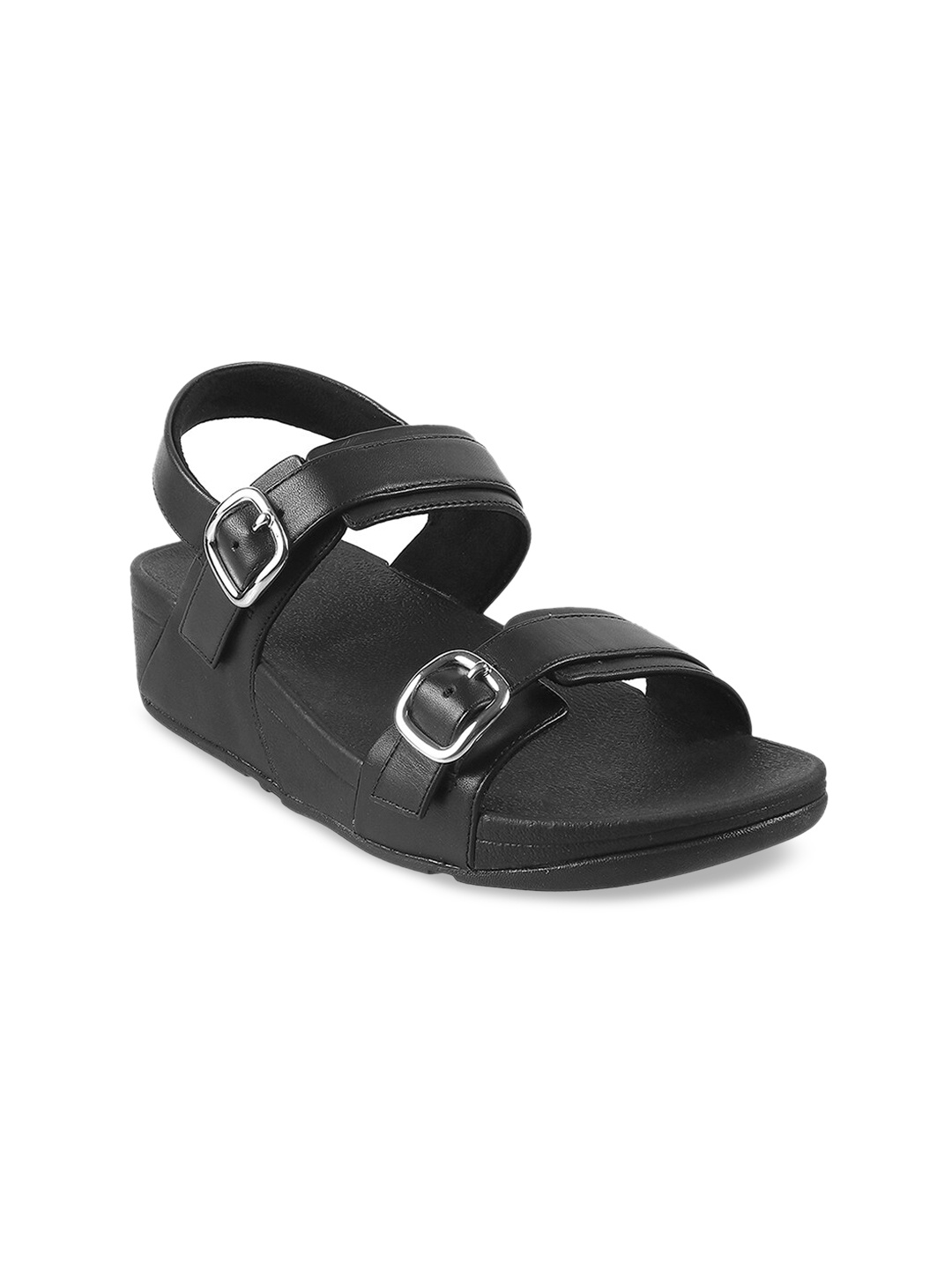 

fitflop Black Leather Wedge Sandals