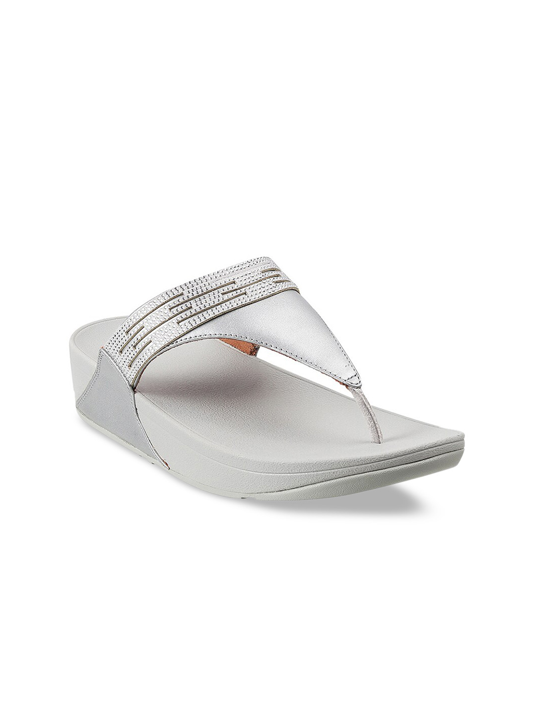 

fitflop Silver-Toned Leather Flatform Sandals