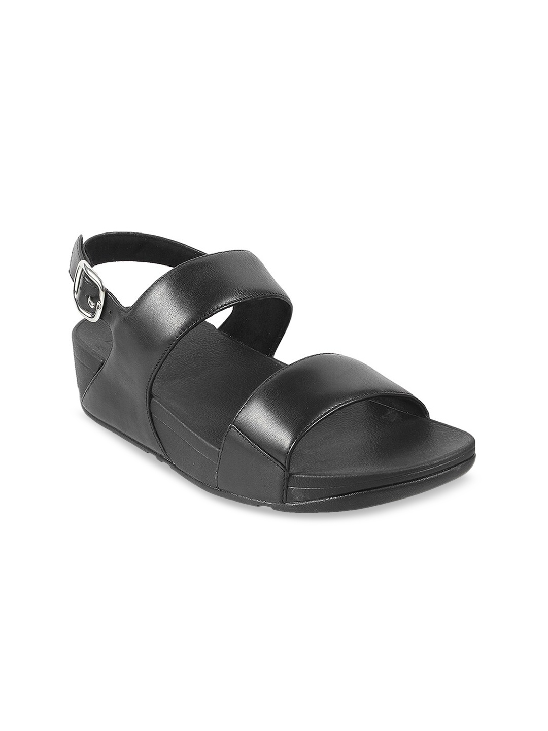 

fitflop Black Leather Flatform Sandals with Buckles