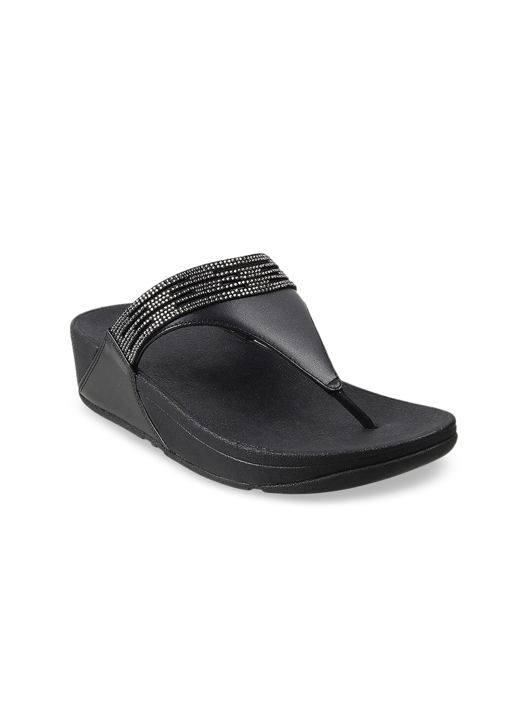 

fitflop Black Embellished Leather Wedge Sandals