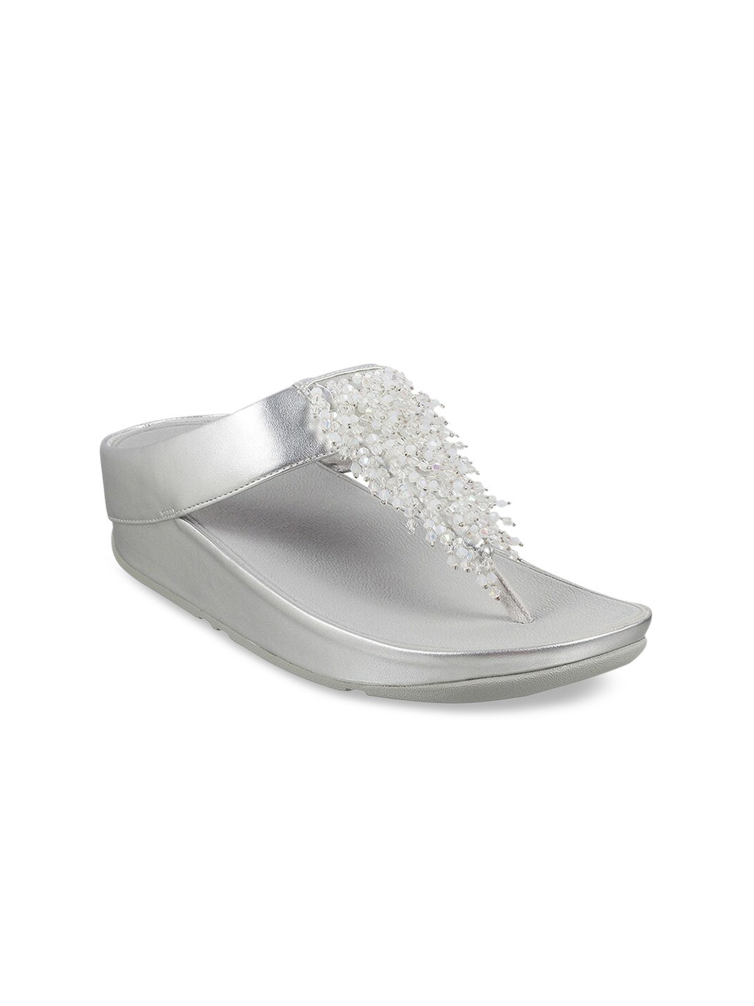 

fitflop Silver-Toned Embellished PU Flatform Mules