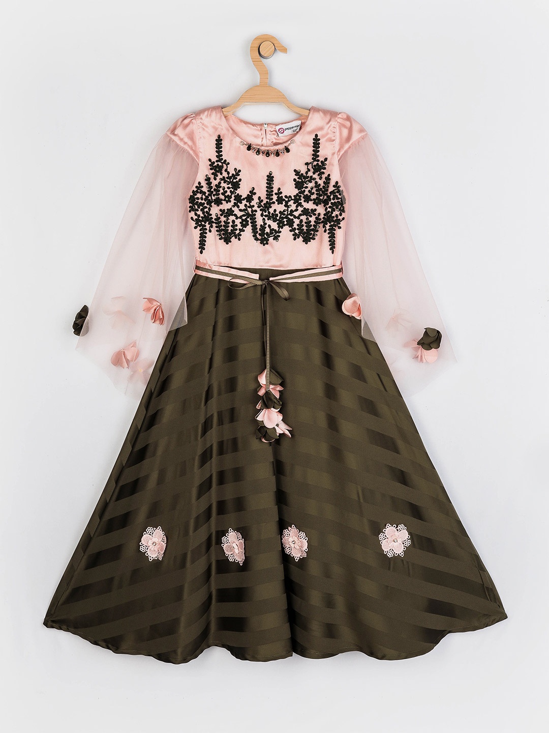 

Peppermint Olive Green & lilac ash Floral Maxi Dress
