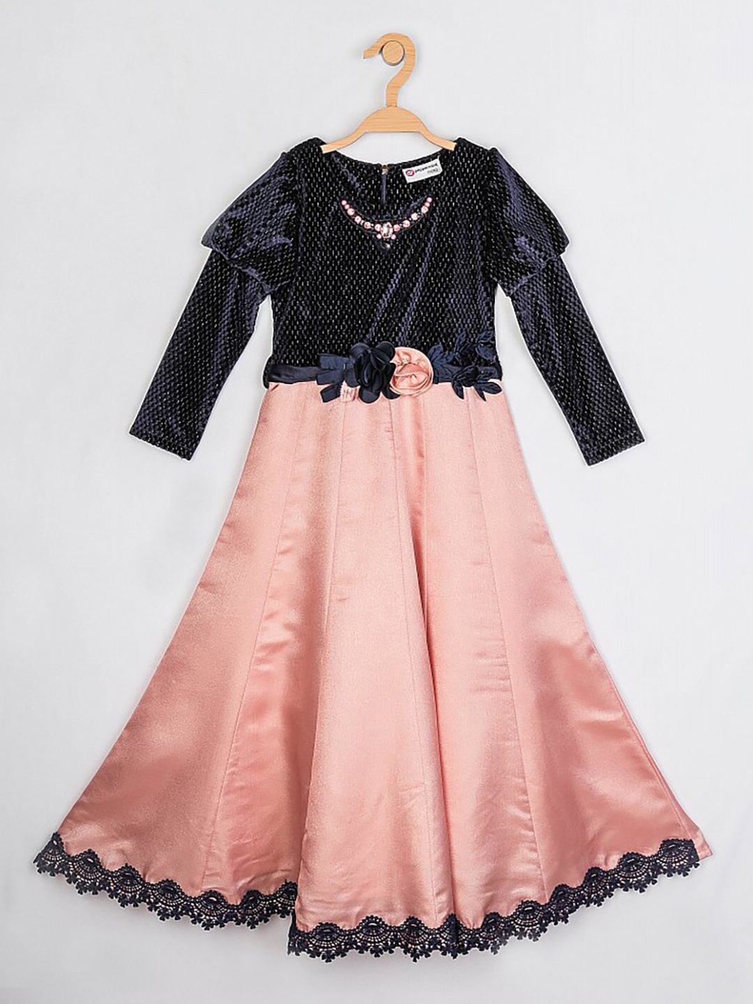 

Peppermint Peach-Coloured & chintz rose Colourblocked Maxi Dress