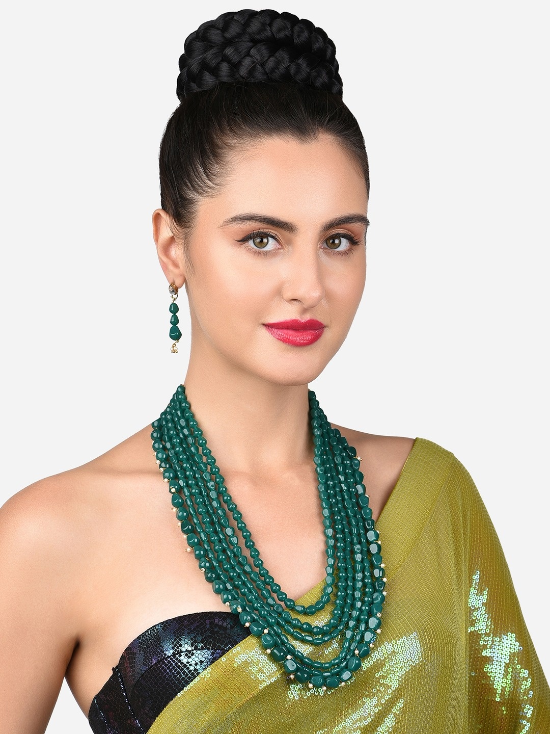 

Zaveri Pearls Gold-Plated Green Beaded Jewellery Set