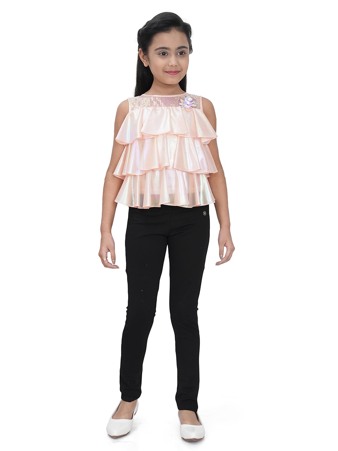 

Tiny Girl Peach-Coloured & heavenly pink Tiered Top