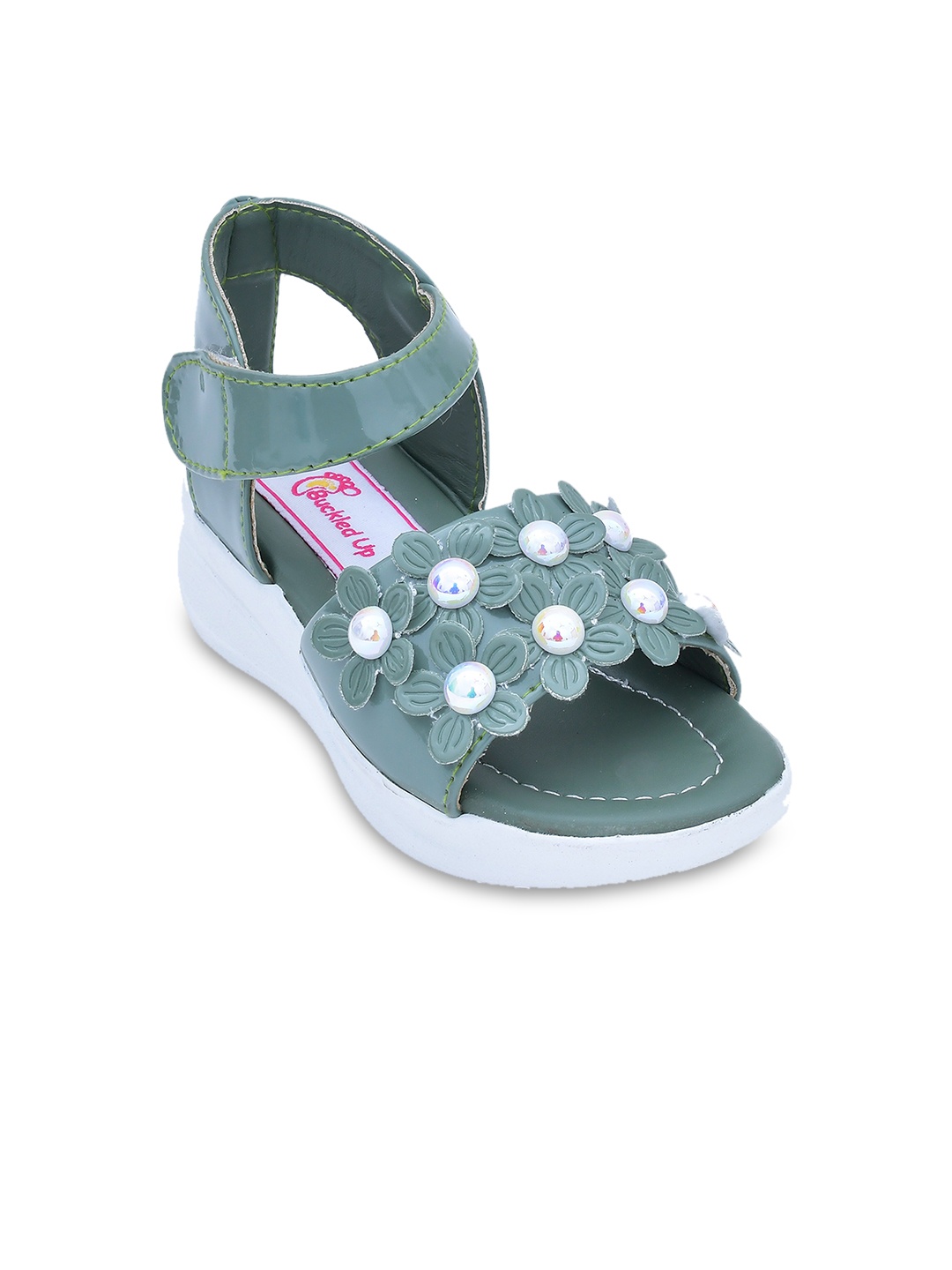 

Buckled Up Girls Green & White PU Comfort Sandals