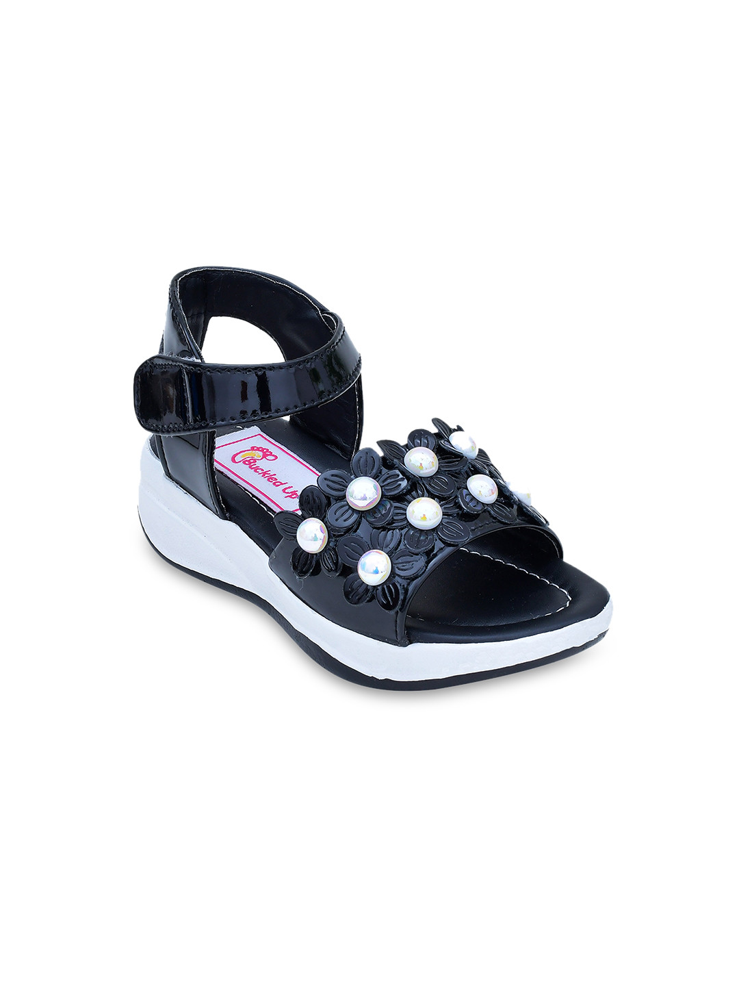 

Buckled Up Girls Embellished Casual Open Toe Flats, Black