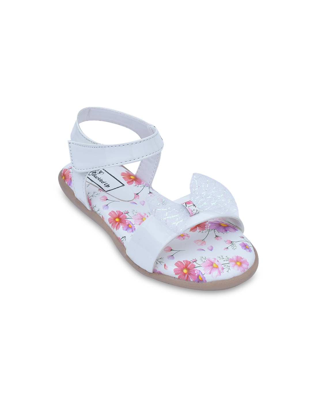 

Buckled Up Girls White Party Open Toe Flats with Bows