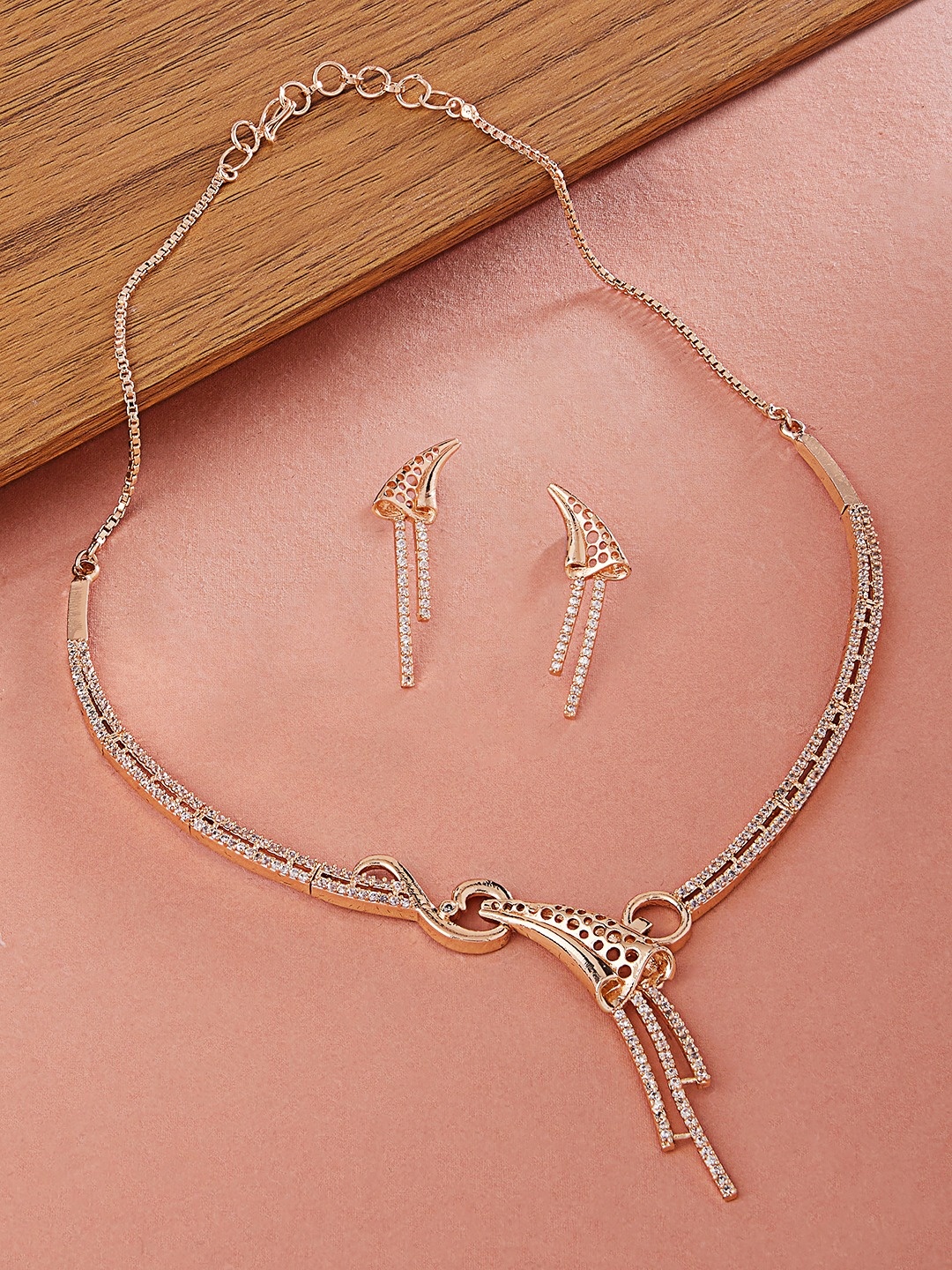 

AMI Rose Gold Plated Cubic Zirconia Studded Jewellery Set