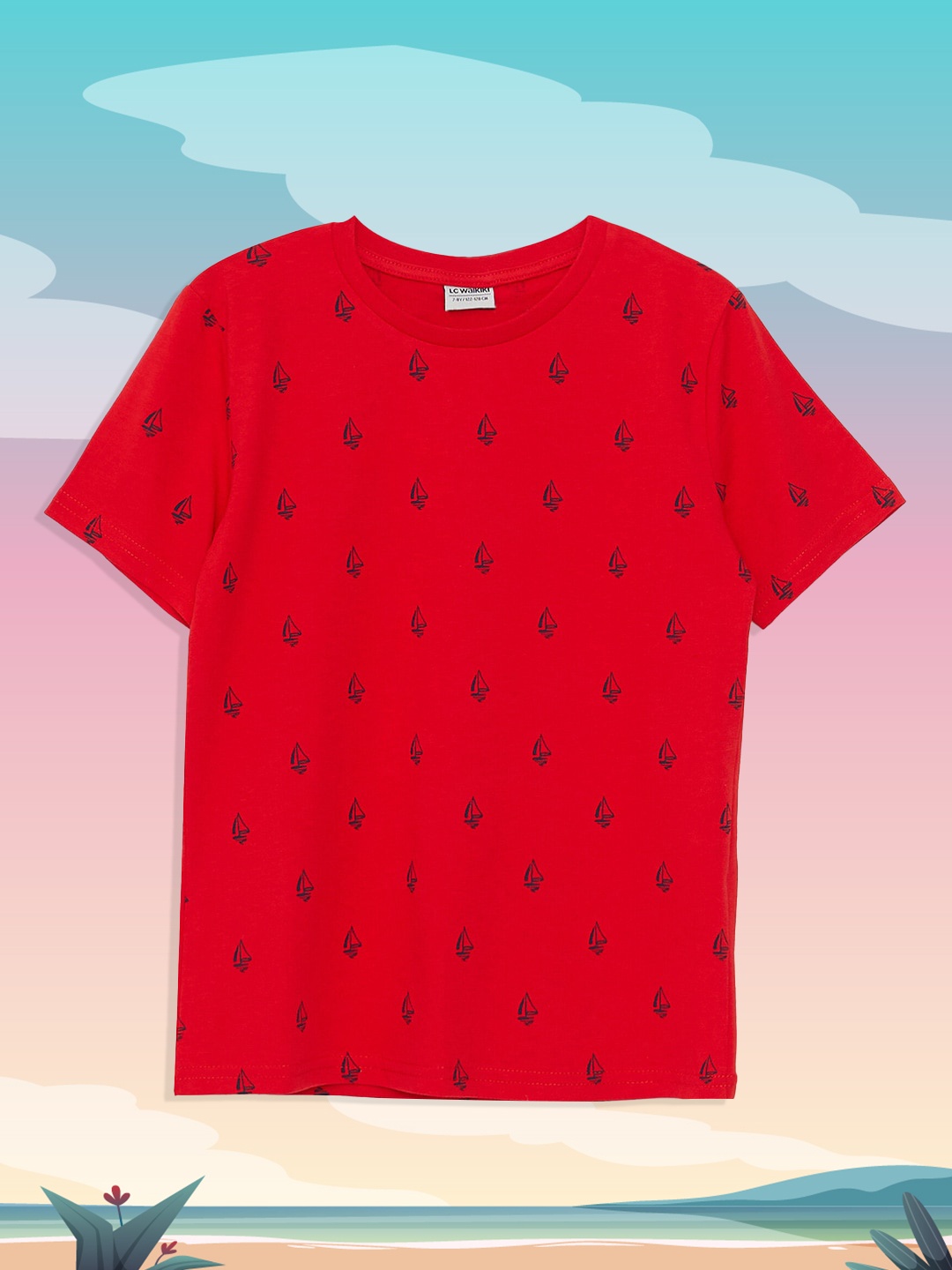 

LC Waikiki Boys Red & Navy Blue Printed Pure Cotton T-shirt