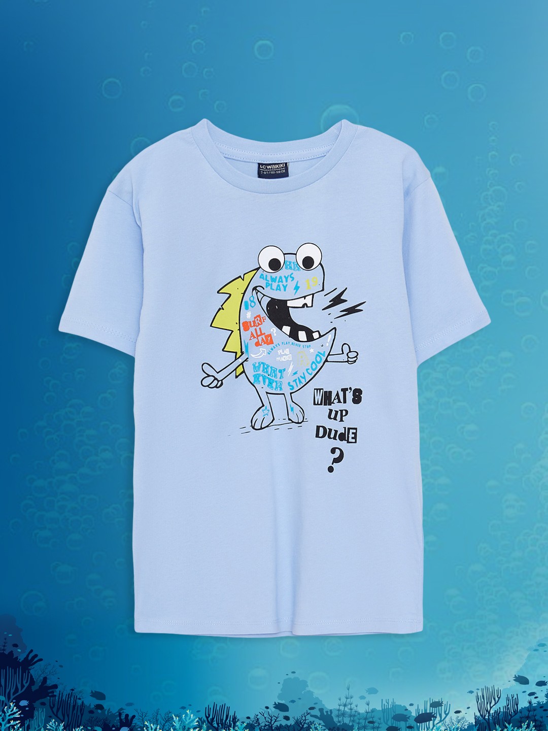 

LC Waikiki Boys Blue & Black Printed Pure Cotton T-shirt