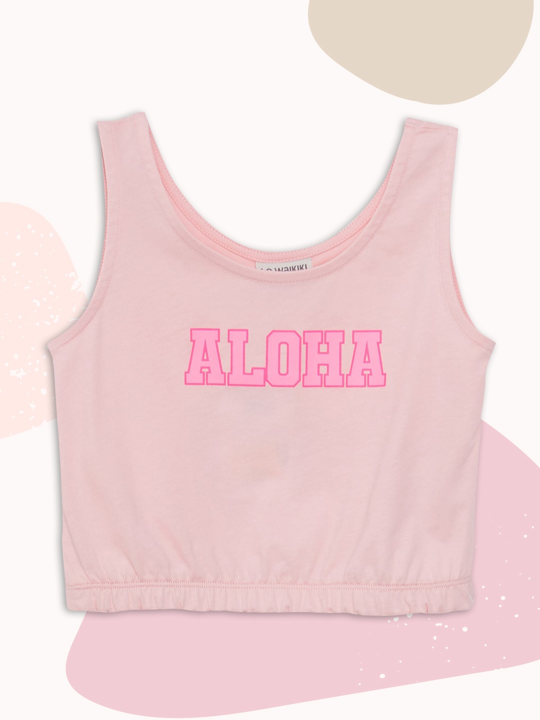 

LC Waikiki Pink Typography Print Blouson Crop Top