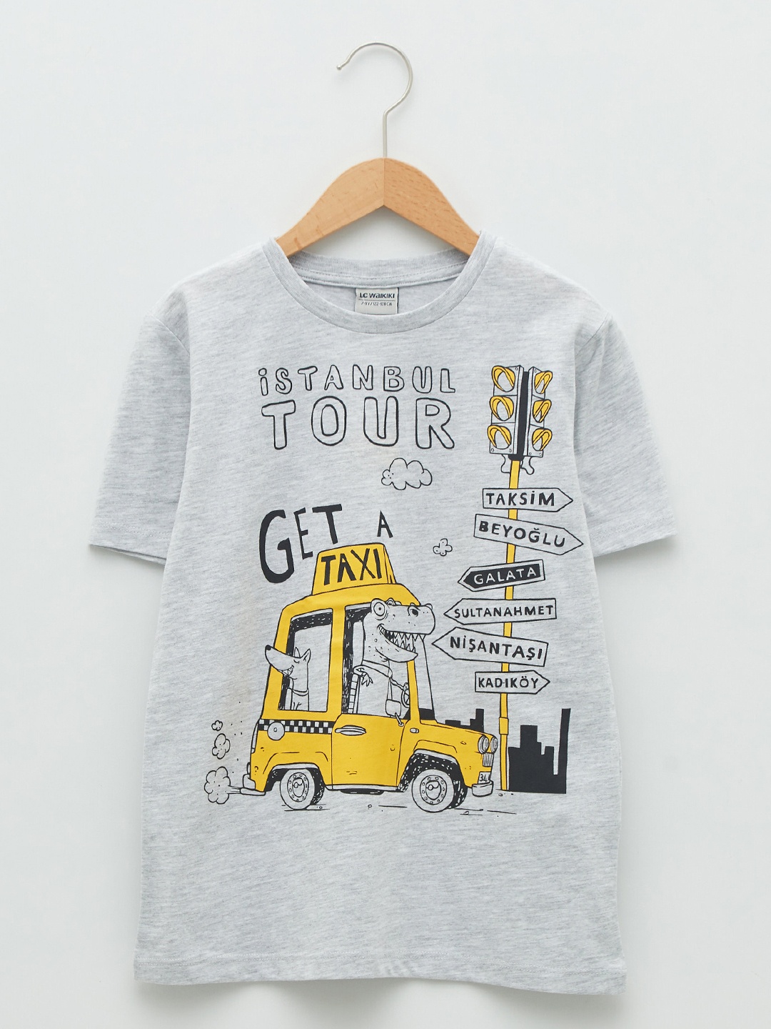 

LC Waikiki Boys Grey Melange & Yellow Graphic Printed Pure Cotton T-shirt